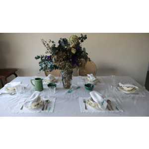 Set de mesa de lino: Mantel individual y servilleta con planta verde - Pack de 2