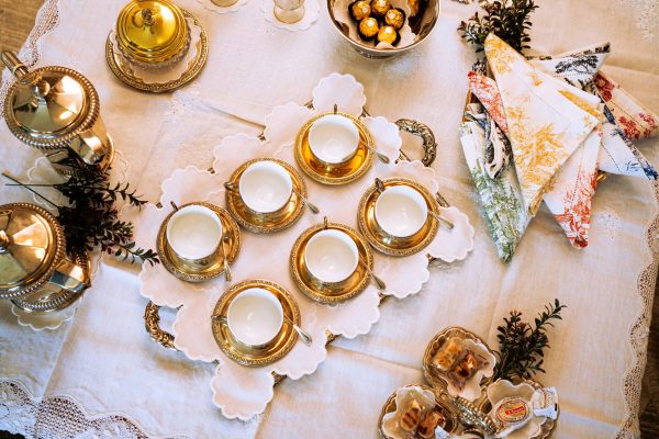 Mantel individual lino doble festón ondas mostaza