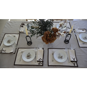 Set de mesa de algodón con bies: Mantel individual y servilleta con temática de caza- Pack de 2