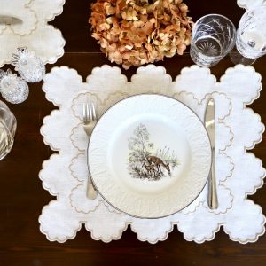 Mantel individual lino doble festón ondas neutro