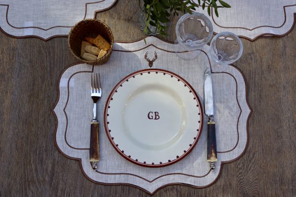 Individual lino perla bordado ciervo