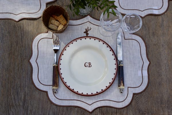 Individual lino perla bordado ciervo