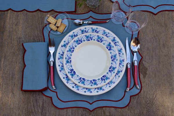 Mantel individual lino azul doble festón