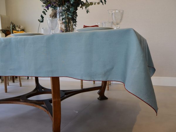 Mantel lino azul 150x250 remallado